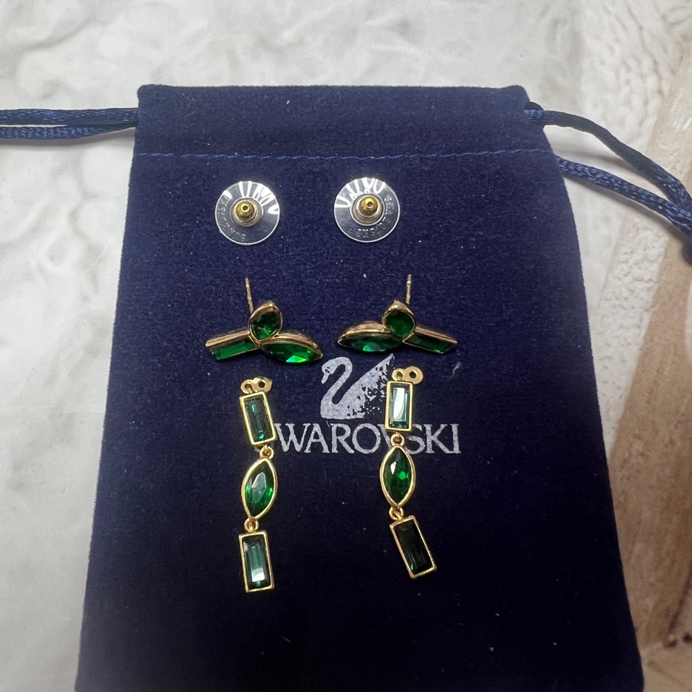 Swarovski Green and Gold Earrings